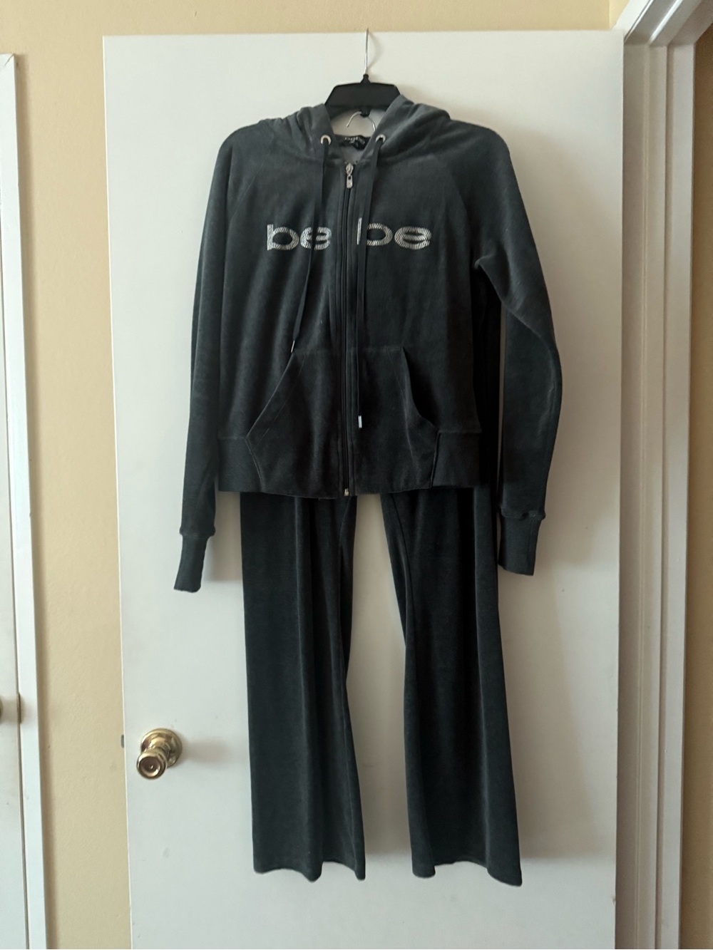 bebe Charcoal Velour Zip Hoodie & Pants Set